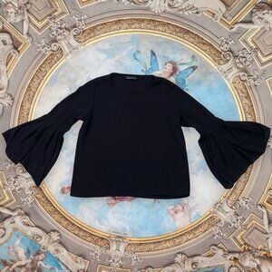 Zara Woman SMALL Black Pleated Flare Sleeve Witchy Glam Classy Career Blouse